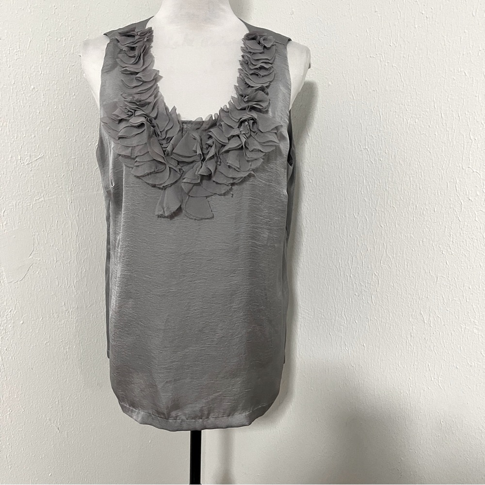 Adiva Women’s Large Elegant Ruffled Blouse in Gray EUC Going Out, Meeting, Party
